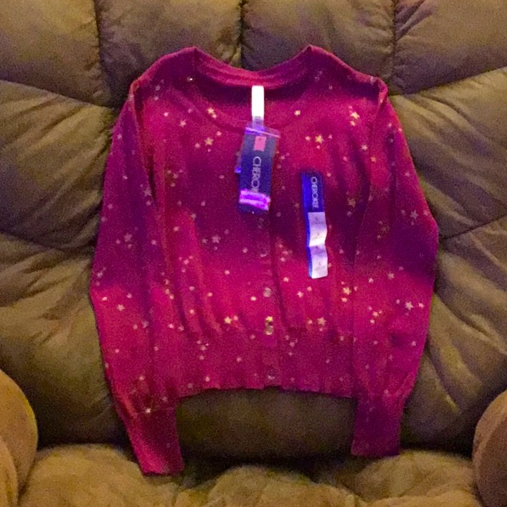 Cherokee Girls’ Sweater Cardigan NWT Size L/G (10/12) Starry Dark Pink